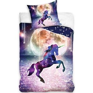 Unicorn Dekbedovertrek Eenpersoons 140 x 200 Cm Katoen Paars/wit