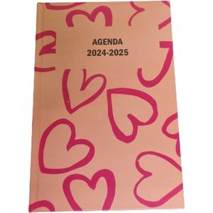 Bureau agenda - Schoolagenda 2025 - hartjes Print - Roze / Groen - Karton / Papier - 14,5 x 20,5 cm - Schoolagenda - Agenda