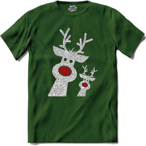 Kerst rendier buddy's glitter - T-Shirt - Heren - Bottle Groen - Maat 4XL