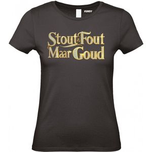 Dames t-shirt Gouden tekst met Diamantjes | Toppers in Concert 2025 | Stout & Fout maar Goud | Foute Party Shirt | Zwart Dames | maat XL