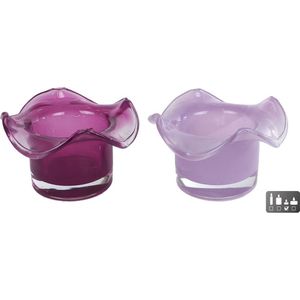 Theelichth Bibi lila/paars glas 10,5x10,5x7cm assorti.