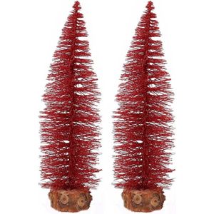 2x stuks kerstboompjes op stam 35 cm rood