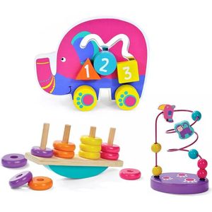 3-in-1 Montessori Speelgoed Box Olifant - Sensorisch - Baby Speelgoed - Telraam - Stapeltoren - 1 tot 4 jaar