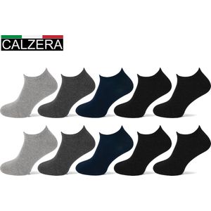 Calzera 10 Paar Enkelsokken - Sneakersokken - Lage sokken - Grijs/Antraciet/Navy/Zwart - Maat 35-42