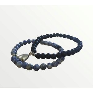 Armband set met magneet | Koppel armband | Blauw - Zwart kralen | Armband dames - Armband heren - Romantisch cadeau - Vriendschap armband