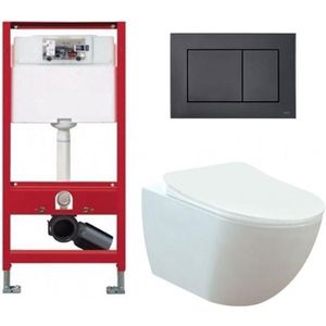 Tece Toiletset - Inbouw WC Hangtoilet wandcloset - Creavit Mat Wit Tece Now Glans Zwart