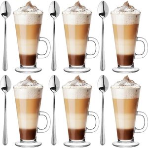 Glazen Set 0,25 Liter Met Lepel Koffieglazen Theeglazen Koffie Thee Glas Latte Macchiato Glazen Drinkglazen Waterglazen Vaatwasserbestendig Glasses Kleine 6 X 250 Ml