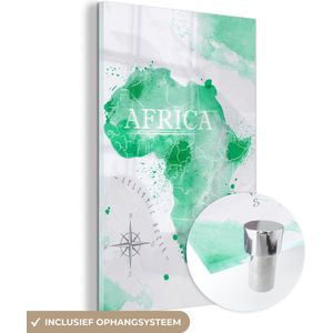 MuchoWow® Glasschilderij 100x150 cm - Schilderij acrylglas - Afrika - Wereldkaart - Waterverf - Foto op glas - Schilderijen