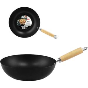 Professionele Wokpan - 28 cm Diameter - Zwart - Hout - Uitgerust met Premium Anti-aanbak Technologie - Geschikt voor Alle Kookplaten, inclusief Inductie (PFAS VRIJ)