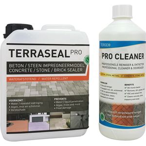 Terraseal Pro 2,5Liter + 1 Liter Tergeo Pro Cleaner - Beton en steen impregneer - Terras impregneren - Tuintegels impregneren - Nano Coating