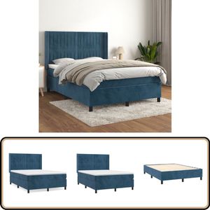 vidaXL Boxspring - Fluweel - Donkerblauw - 140x190 cm Boxspring Bed - Fluweel Bed - Pocketveer Matras - Middenhard Matras - Blauw Bed