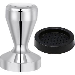 Koffie tamper, 51 mm tamper, siliconen mat 58 mm, 304 roestvrij staal espresso tamper voor zeefdrager koffiezetapparaat, intensief koffiegenot dankzij espressostempel
