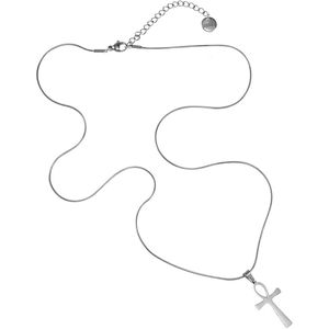 60cm x 1mm Ketting-Set Unisex - Gepolijst RVS - Ronde Slangenketting met Anhk-Kruis Hanger