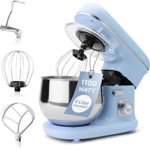 Krachtige Keukenmixer Met Mengkom - Deegmachine - Keuken Robot - Transparante Spatdeksel - Handmixer - 1100 Watt - Snelheid Regelbaar Met Draaiknop
