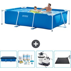 Intex Rechthoekig Frame Zwembad - 260 x 160 x 65 cm - Blauw - Inclusief Afdekzeil - Onderhoudspakket - Zwembadfilterpomp - Solar Mat