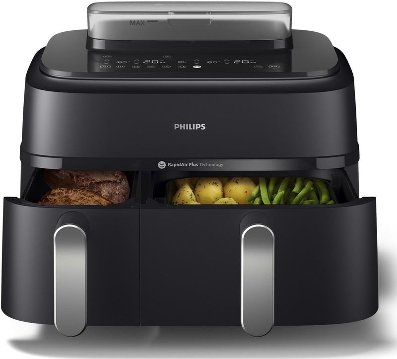 Philips 5000 Series Dual Basket Airfryer - NA551/00 - Stoomfunctie - Dubbele Mand - 9L - Tot 6 Personen