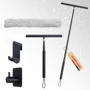 Douchewisser met lange handgreep - ideaal voor glas en douche - zwart - 120 cm