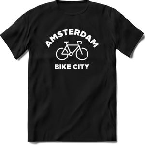 Amsterdam Bike City T-Shirt | Souvenirs Holland Kleding | Dames / Heren / Unisex Koningsdag shirt | Grappig Nederland Fiets Land Cadeau | - Zwart - L