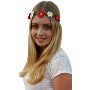 4 bloemenhaarbandjes - Rood/ wit - Hippie/ Flower Power