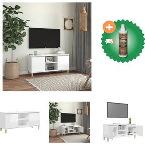 vidaXL Tv-meubel met houten poten 103-5x35x50 cm hoogglans wit - Kast - Inclusief Houtreiniger en verfrisser