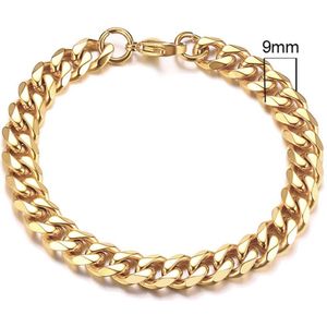 Zilverkleurige Roestvrij Stalen Armband 9mm - goud
