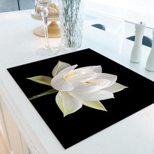 Inductiebeschermer witte lotusbloem | 60 x 52 cm | Keukendecoratie | Bescherm mat | Inductie afdekplaat