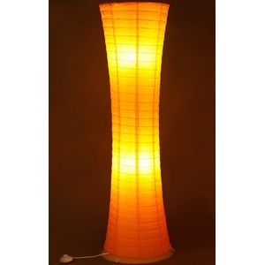 Trango Design Rijstpapier Vloerlamp 1230L *AMSTERDAM* Rijstpapier Lamp *HANDGEMAAKT* Vloerlamp met oranje lampenkap incl. 2x 5 Watt E14 LED lamp - hoogte: 125cm, woonkamer vloerlamp