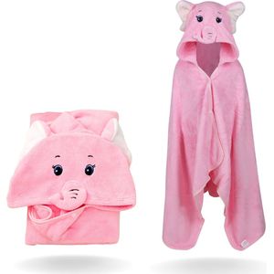 baby badjas - badponcho - baby badcape - baby handdoek met capuchon - olifant - roze