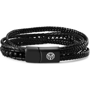 Lucleon - Heren - Edelsteen Armband - Mat Zwarte Agaatsteen - Zwart