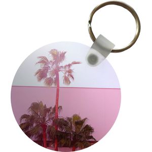 Sleutelhanger - Palm - Tuinposter - Roze - Plastic - Rond - Uitdeelcadeautjes