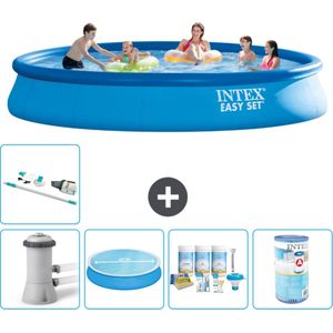 Intex Rond Opblaasbaar Easy Set Zwembad - 457 x 84 cm - Blauw - Inclusief Pomp Solarzeil - Onderhoudspakket - Filter - Stofzuiger