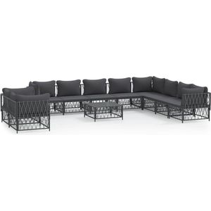 vidaXL Loungeset - 11-delig - Antraciet - Met Kussens Tuinsethoek - Lounge Set - Tuinlounge - Loungebank - Outdoor Furniture