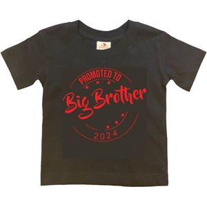Shirt Aankondiging zwangerschap Promoted to Big Brother 2024 | korte mouw | Zwart/rood | maat 98/104 zwangerschap aankondiging bekendmaking Baby big bro brother Grote Broer