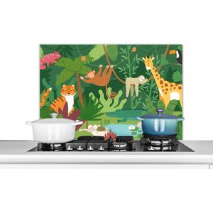Spatscherm keuken 80x55 cm - Kookplaat achterwand Jungle - Dieren - Natuur - Muurbeschermer - Spatwand fornuis - Hoogwaardig aluminium