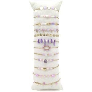 Armbanden - set - armbandenset - set van 12 - RVS - accessoire - sieraad - paars - goudkleurig - verstelbaar - hip - trendy - tijdloos - chique - feest - feestdagen - verjaardag - cadeau - geschenk - dames - vrouwen