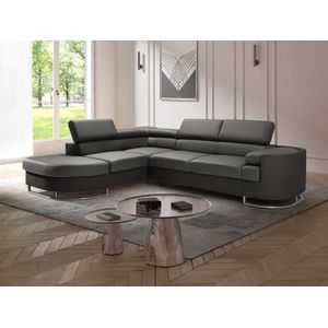 Hoekslaapbank met hoek links van stof en kunstleer, grijs en antraciet MYSEN II L 276 cm x H 72 cm x D 220 cm