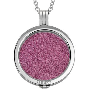 Quiges - Munthouder met Ketting en Munt 33mm Glitters Roze - RVS Zilverkleurig - ERHS157