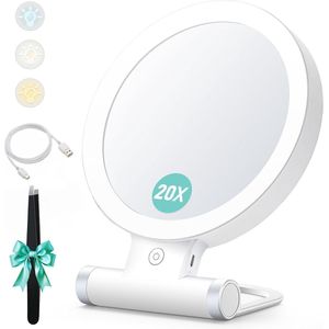 Dubbelzijdige Vergrootspiegel met LED Verlichting - Draagbare Make-Up Spiegel met Dimbaar Aanraakscherm