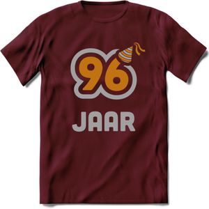 96 Jaar Feest T-Shirt | Goud - Zilver | Grappig Verjaardag Cadeau Shirt | Dames - Heren - Unisex | Tshirt Kleding Kado | - Burgundy - L