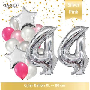 Cijfer Ballon 44 Jaar Zilver Roze White Pearl Boeket * Hoera 44 Jaar Verjaardag Decoratie Set van 15 Ballonnen * 80 cm Verjaardag Nummer Ballon * Snoes * Verjaardag Versiering * Verjaardag Decoratie * Silver Pink Pearl White* Nummer Ballon 44