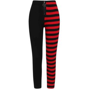 Banned - HALF BLACK HALF STRIPES Legging - XL - Rood