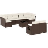 vidaXL - 10-delige - Loungeset - met - kussens - poly - rattan - bruin