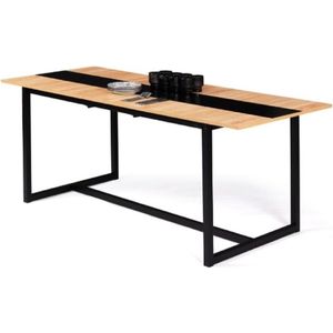 Uitschuifbare eettafel Dover 8-12 personen centrale band zwart industrieel design 160-200 cm