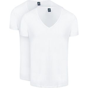 Suitable - Vibamboru T-Shirt Diepe V-Hals Wit 2-Pack - Heren - Slim-fit