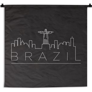Wandkleed Wereldsteden - Stadsaanzicht Brazil met een zwarte achtergrond Wandkleed katoen 180x180 cm - Wandtapijt met foto