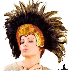 Widmann - Brazilie & Samba Kostuum - Hoofdbedekking Met Glitters En Veren Samba Goud - Goud - Halloween - Verkleedkleding