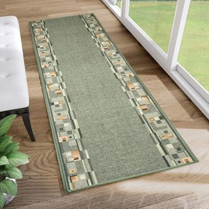 Tapiso Antislip Rubber Mat Loper Groen Woonkamer Hal Klassiek Modern Rubbermat Maat- 80x1350