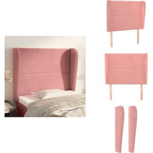 vidaXL Hoofdbord - Hoofdborden - Hoofdeinde - Houten Hoofdbord - Hoofdbord met randen 103x23x118/128 cm fluweel roze