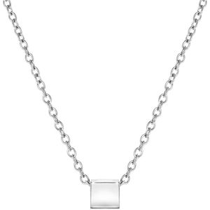 Lucardi Dames Ketting kubus - Staal - Ketting - Cadeau - 45 cm - Zilverkleurig