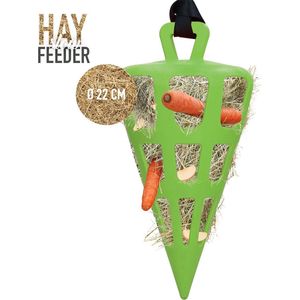 Hay Slowfeeder Fun&Flex Wortel – Hooi Slowfeeder voor paarden – Geschikt voor grazende dieren – Tegen stalververling – Bevordert de gezondheid – Tot 1 kg hooi - Ø 22 CM – Groen
